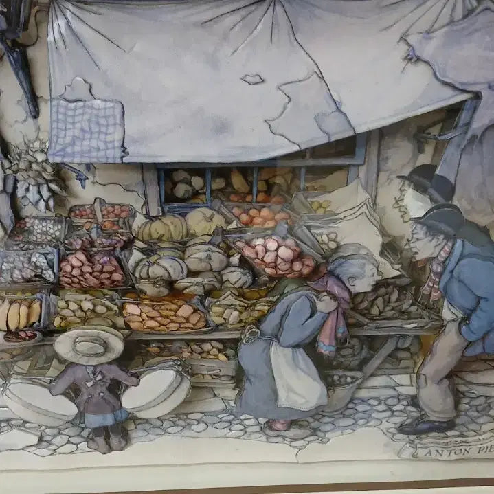 [BUNJANG] Vintage Anton Pieck Shadow Box Art - Fruit Market / 빈티지 아트쉐도우박스(네덜란드)