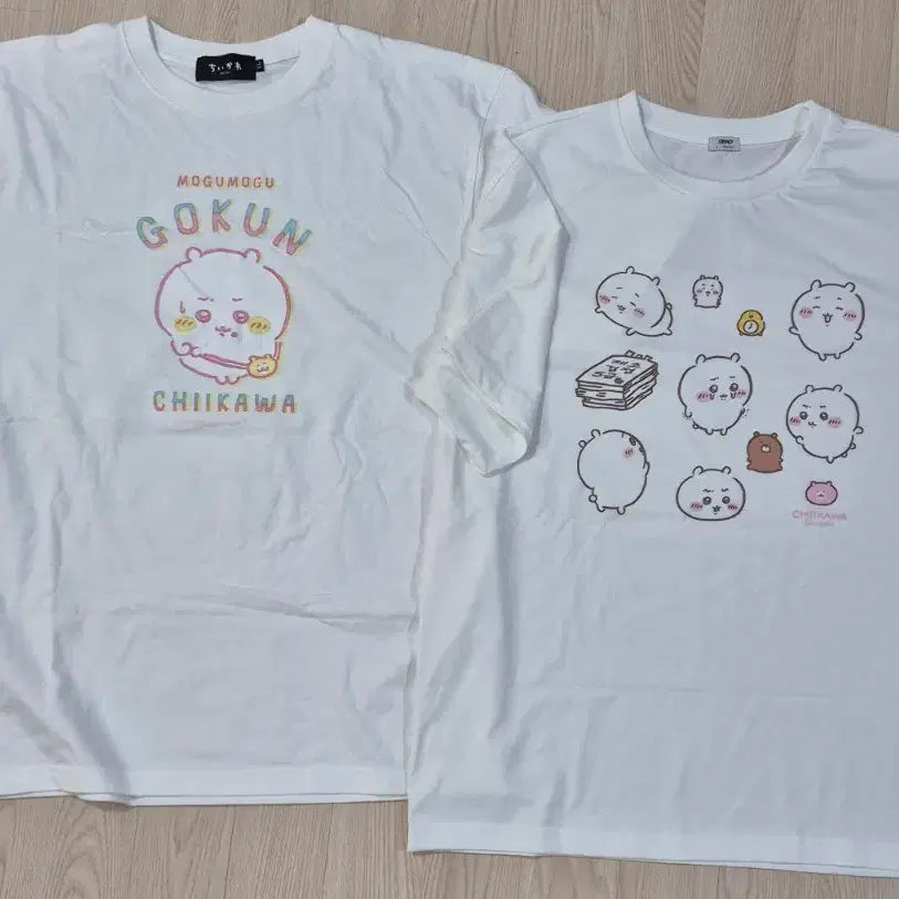 [BUNJANG] Chiikawa "Monzakui" T-Shirt Set (2 pcs) / 치이카와 먼작귀 티셔츠 두장 세트 화이트