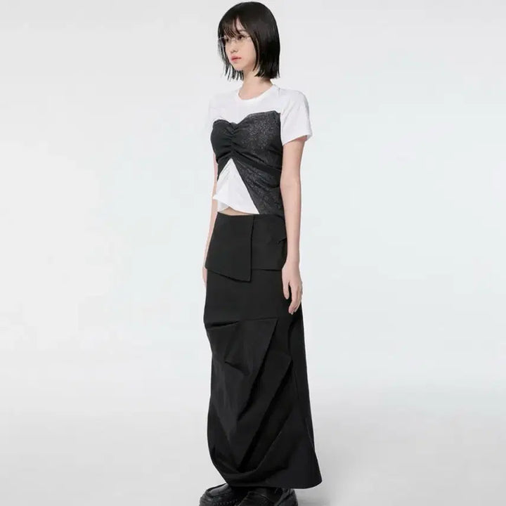 [BUNJANG] Flare-up Drape Layered Maxi Skirt Black / 플레어업 드레이프 레이어드 맥시 스커트 블랙