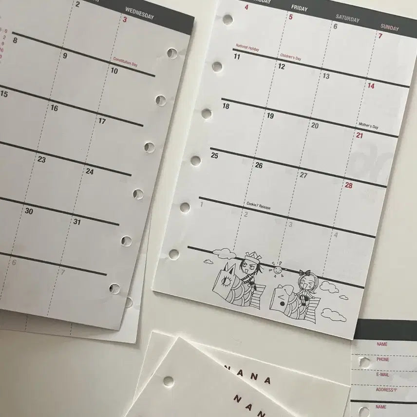 [BUNJANG] Yazawa Ai Nana 6-Ring Diary Inserts A7 Monthly (2006-2007) / 야자와아이 nana 6공 다이어리 속지