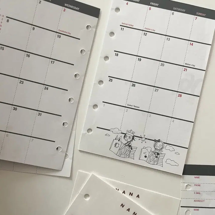 [BUNJANG] Yazawa Ai Nana 6-Ring Diary Inserts A7 Monthly (2006-2007) / 야자와아이 nana 6공 다이어리 속지