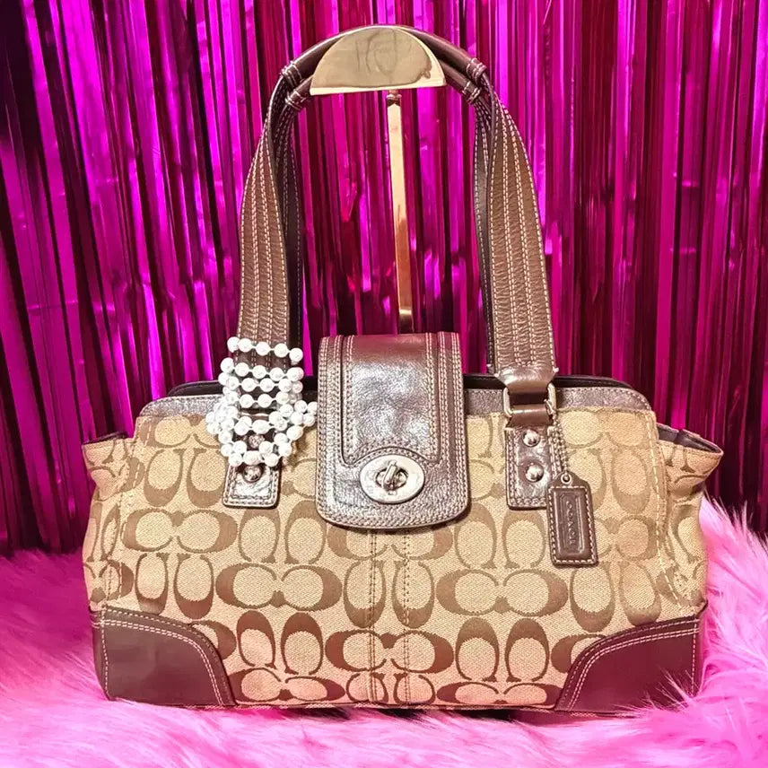 [BUNJANG] Coach Signature Shoulder Tote Bag Beige Brown / 인기템) Coach 코치 시그니처 숄더백 베이지브라운