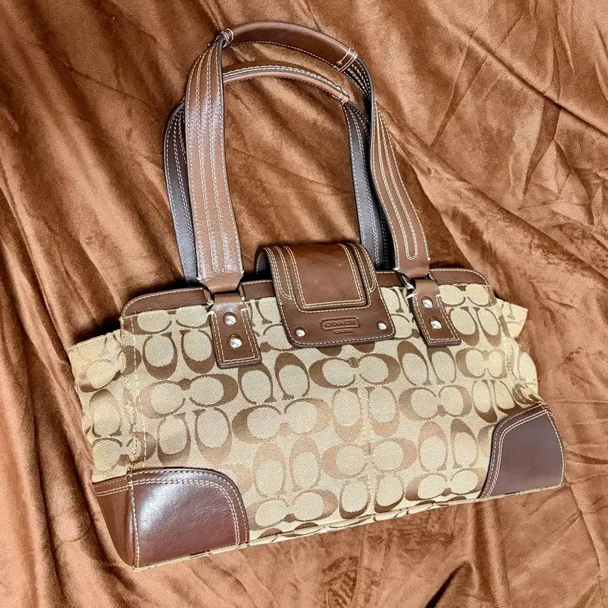[BUNJANG] Coach Signature Shoulder Tote Bag Beige Brown / 인기템) Coach 코치 시그니처 숄더백 베이지브라운
