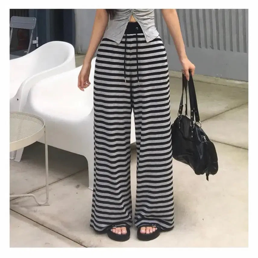 [BUNJANG] Holy Made Spandex Striped Wide Training Pants / 에이블리 홀리 made 트윈 스판 단가라 와이드 트레이닝 팬츠