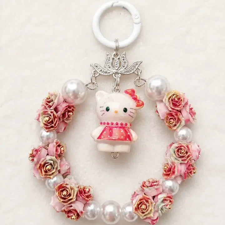 [BUNJANG] Hello Kitty Luminous Flower Wreath Keychain (Red) / 키티 야광꽃 리스 키링(레드)