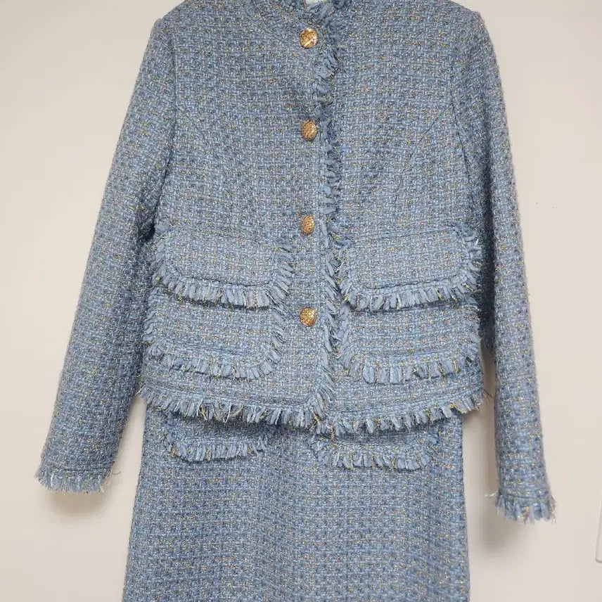 [BUNJANG] Chanel Tweed Jacket and Skirt Set Blue / 샤넬 트위드 자켓 스커트 세트 블루