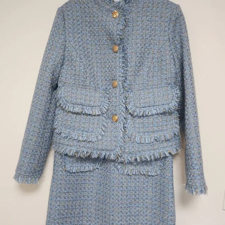 [BUNJANG] Chanel Tweed Jacket and Skirt Set Blue / 샤넬 트위드 자켓 스커트 세트 블루