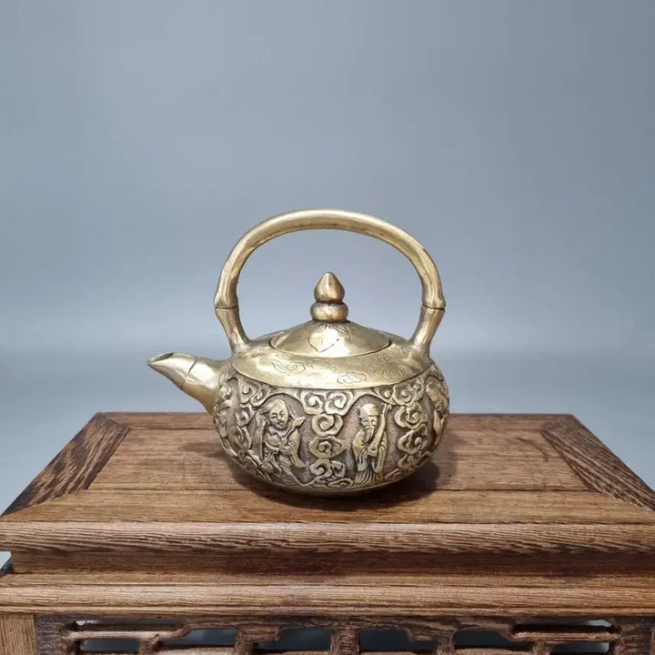 [BUNJANG] Antique Brass Eight Immortals Teapot (Qianlong Mark) / 골동품 황동 팔선문 주전자 (건륭년제 낙관)