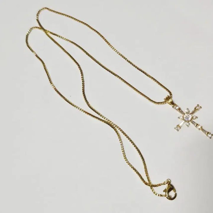 [BUNJANG] Cubic Cross Pendant Necklace with Chain / 십자가 목걸이 큐빅 체인