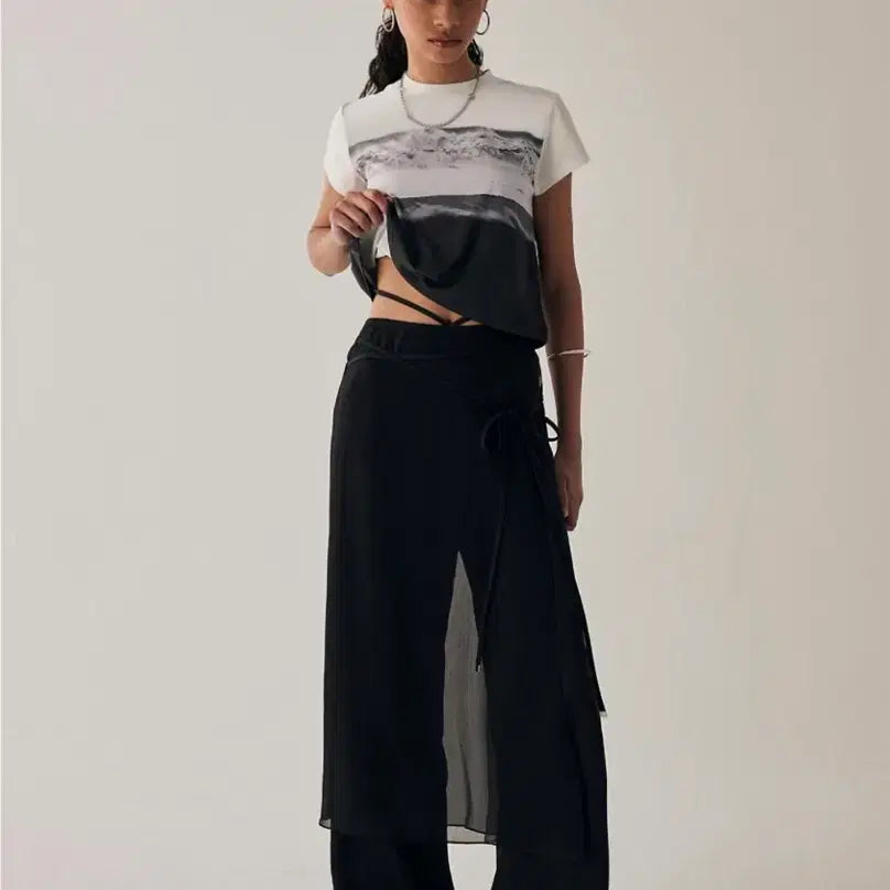 [BUNJANG] Trimingbird See-through Strap Wrap Pants Black / 트리밍버드 시스루 스트랩 랩 팬츠 블랙