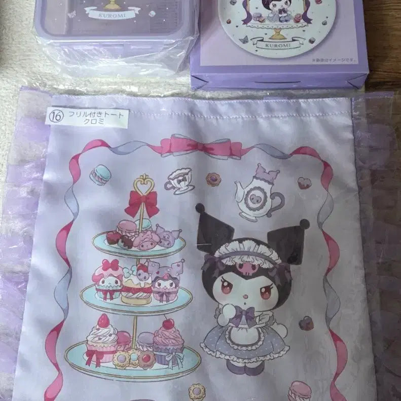[BUNJANG] Ichiban Kuji My Melody &amp; Kuromi Dessert Illustration Tote Bag, Plate, and Container Bundle (Sealed) / 미개봉)제일복권 마멜쿠로미 쿠지 상품 일괄 판매 토트백, 접시, 밀폐용기