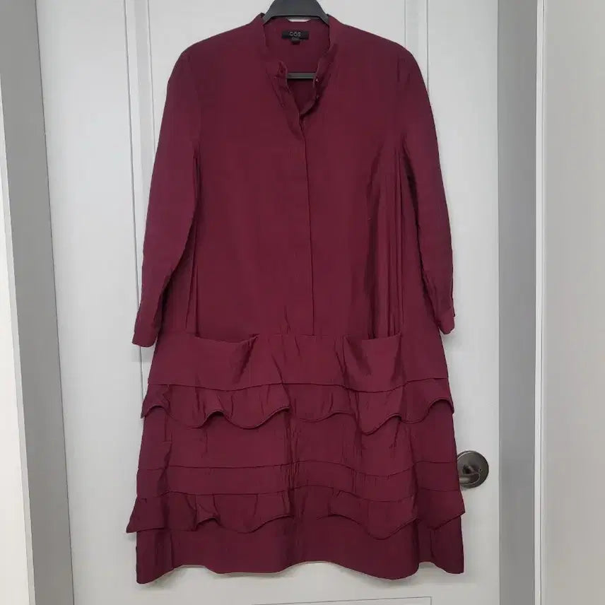 [BUNJANG] COS Wine Red Frill Midi Dress / COS 와인색 프릴 원피스