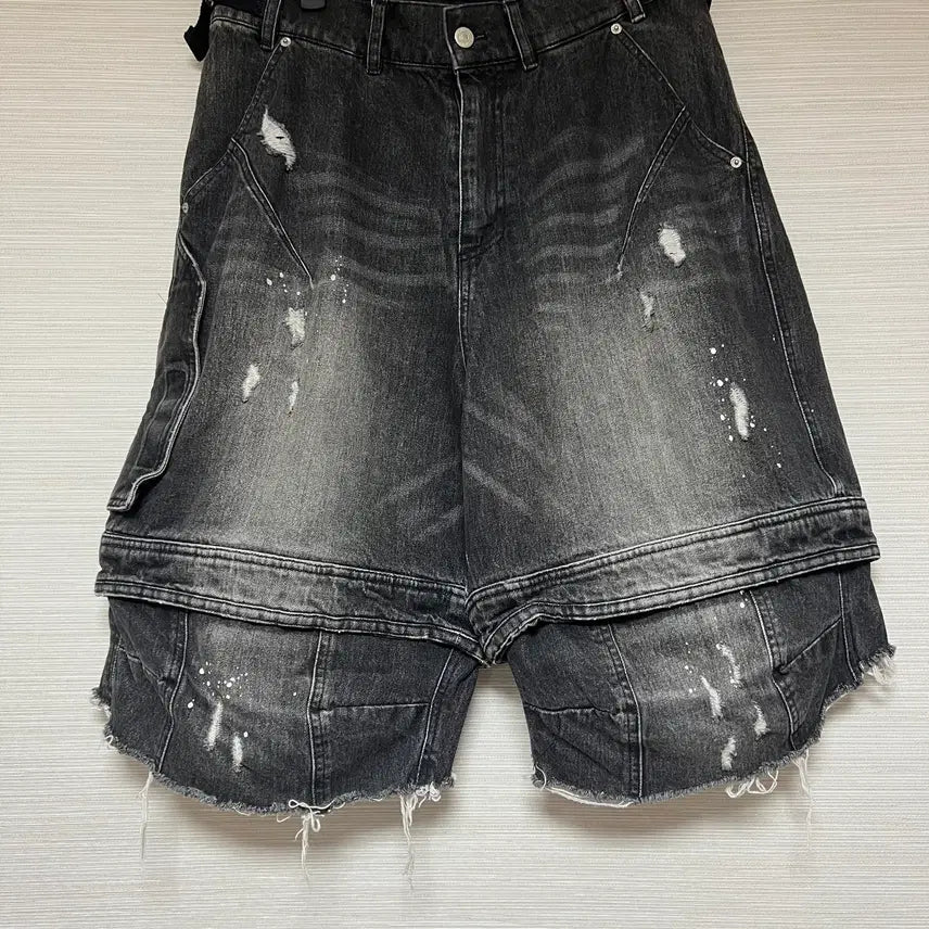 [BUNJANG] Fromwht Layered Denim Shorts Black Size 2 / [2] 파프롬왓 레이어드 데님 쇼츠 버뮤다 블랙