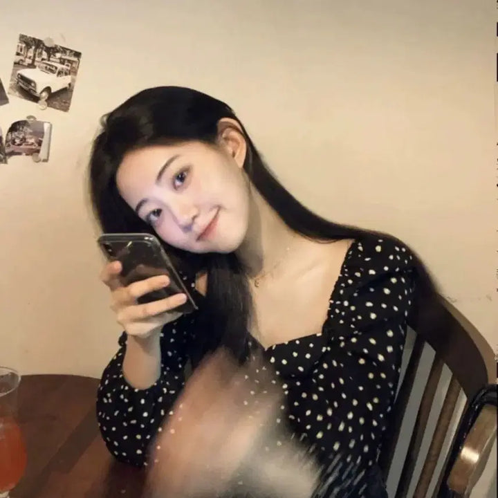 [BUNJANG] Dot Puff Sleeve Long Sleeve Blouse Black / 도트 퍼프 여리핏 긴팔 블라우스 블랙