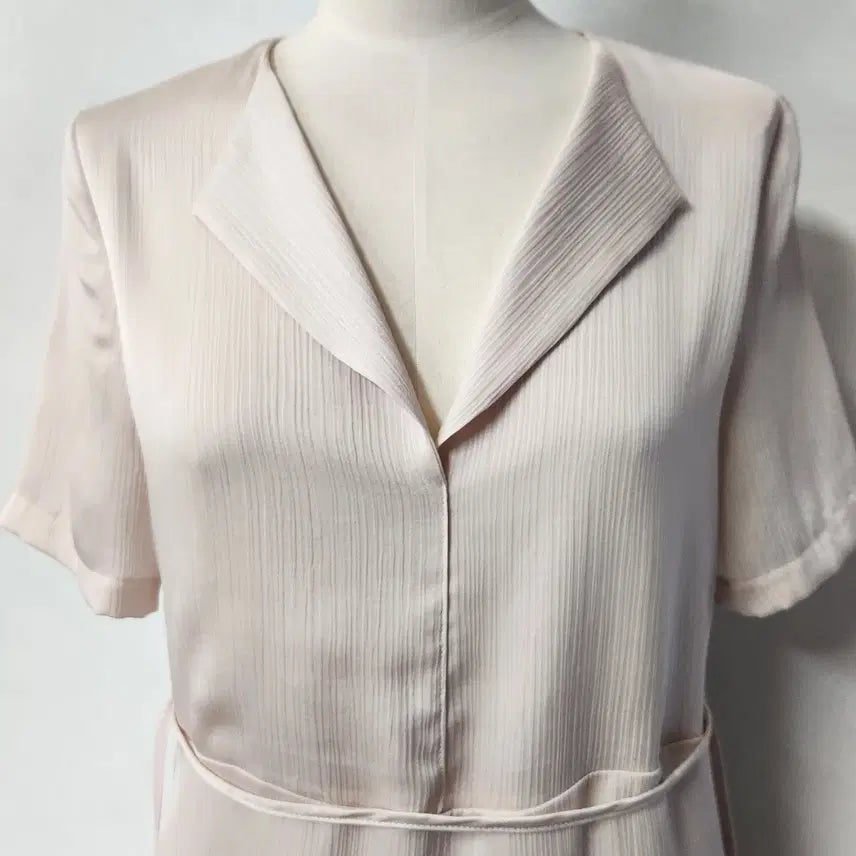 [BUNJANG] OVNEIR Pleated Collar Long Dress Pink Beige / 오브네어 플리츠 카라 롱 원피스 핑크베이지 FREE