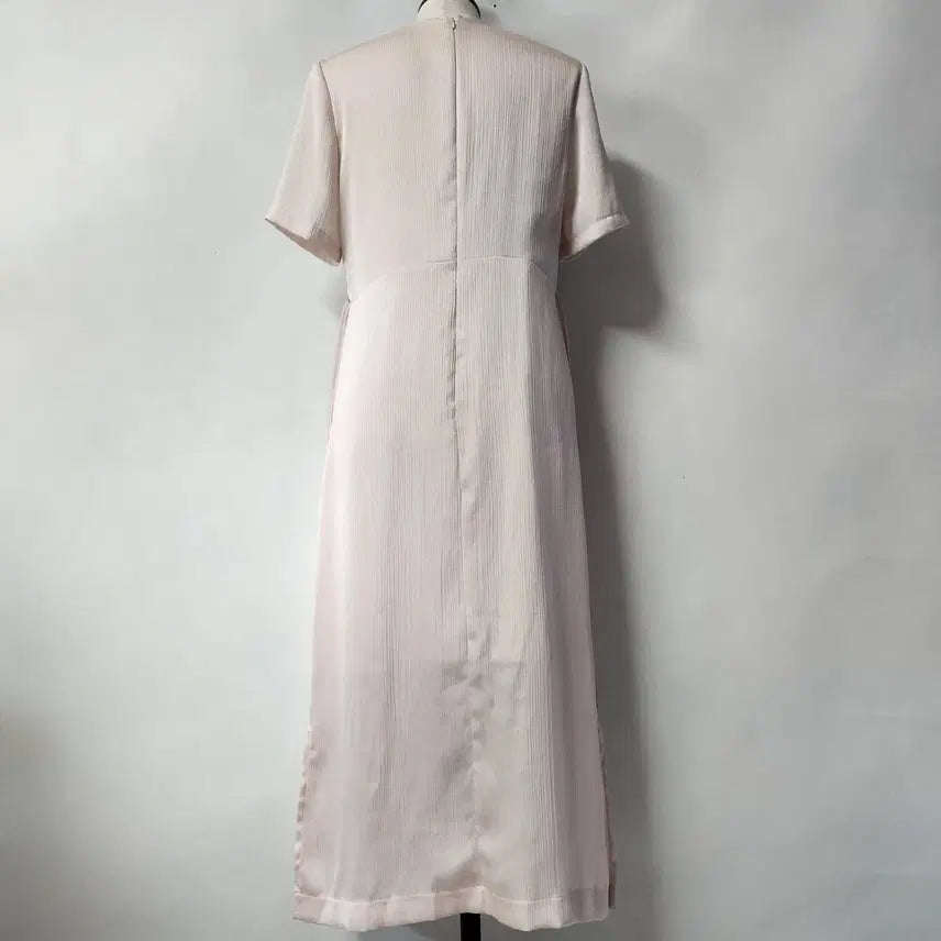 [BUNJANG] OVNEIR Pleated Collar Long Dress Pink Beige / 오브네어 플리츠 카라 롱 원피스 핑크베이지 FREE