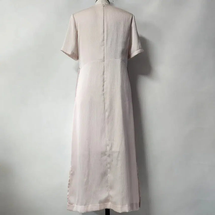 [BUNJANG] OVNEIR Pleated Collar Long Dress Pink Beige / 오브네어 플리츠 카라 롱 원피스 핑크베이지 FREE