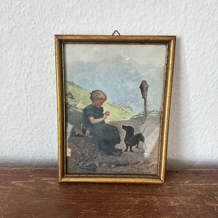 [BUNJANG] Theodor Kleehaas "Girl and Dog" Framed Print / 독일)빈티지 Theodor Kleehaas 소녀와 개 액자