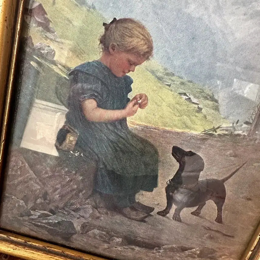 [BUNJANG] Theodor Kleehaas "Girl and Dog" Framed Print / 독일)빈티지 Theodor Kleehaas 소녀와 개 액자