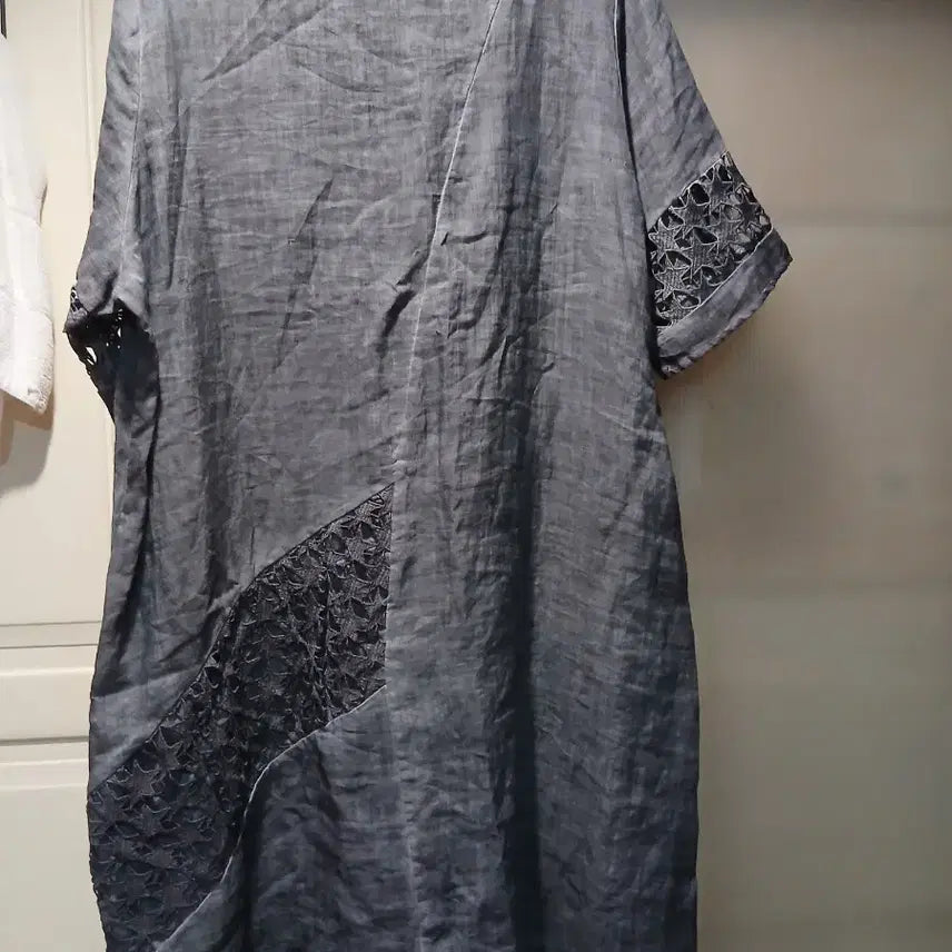 [BUNJANG] Natural Dye Linen Long Dress with Embroidery / 천연염색 마 롱원피스