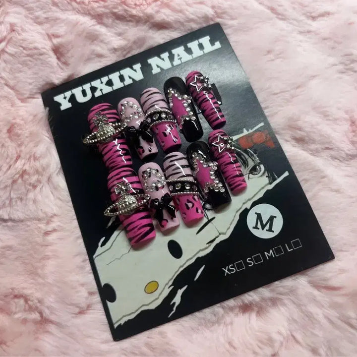 [BUNJANG] Pink Leopard Gyaru Nail Tips / 핑크 호피 갸루 네일팁