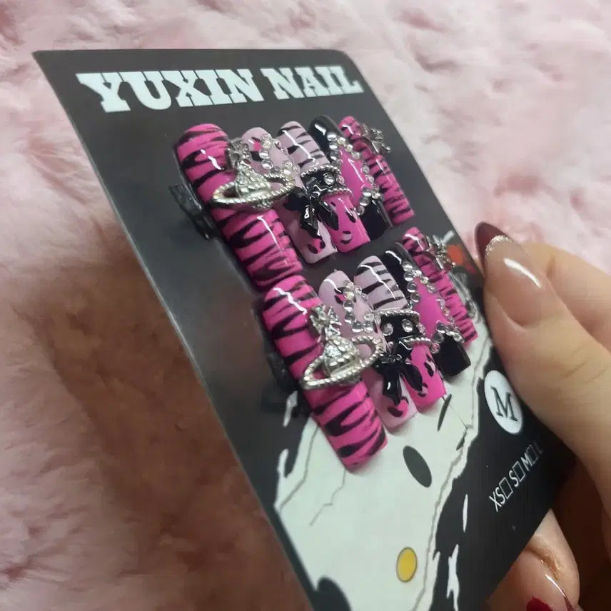 [BUNJANG] Pink Leopard Gyaru Nail Tips / 핑크 호피 갸루 네일팁