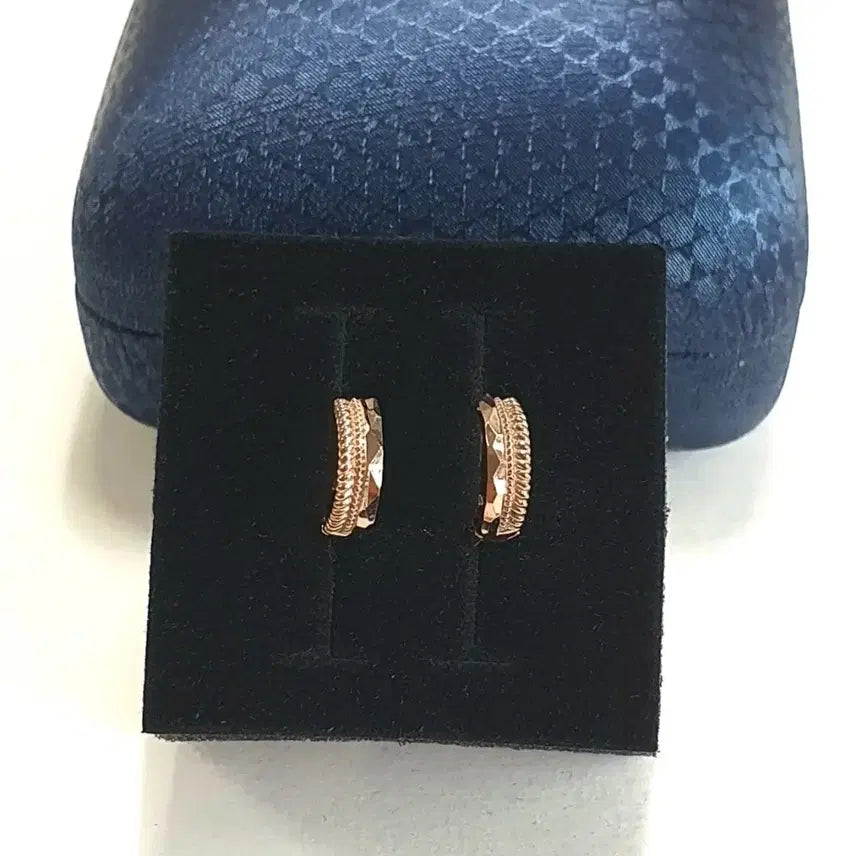 [BUNJANG] 14K Rose Gold Two-Line Twist Ring Earrings / 14K 두줄 로즈골드 원터치링 귀걸이