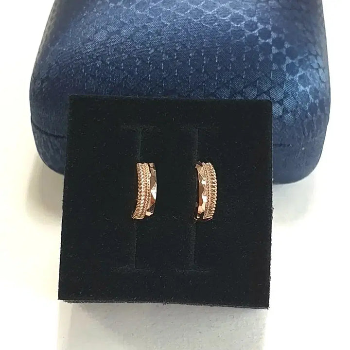 [BUNJANG] 14K Rose Gold Two-Line Twist Ring Earrings / 14K 두줄 로즈골드 원터치링 귀걸이