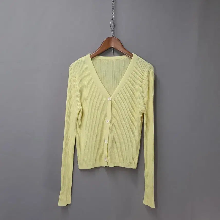 [BUNJANG] Summer V-Neck Knit Cardigan Yellow / 썸머 브이넥 니트 가디건 옐로우