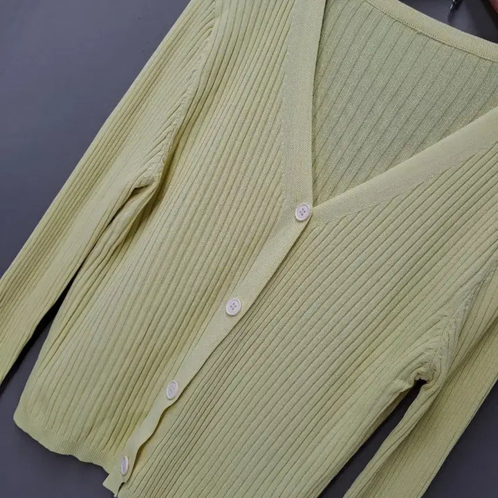[BUNJANG] Summer V-Neck Knit Cardigan Yellow / 썸머 브이넥 니트 가디건 옐로우