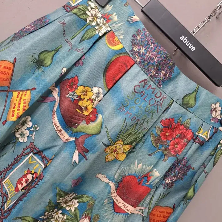 [BUNJANG] Blue Flower Pattern Skirt / 블루 플라워 패턴 스커트