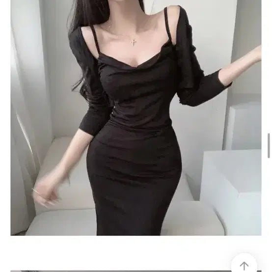[BUNJANG] Sleeveless Maxi Dress + Cardigan Set / 에이블리 수입의류 드레이프 나시롱원피스+가디건 블랙 세트 : 교신가능
