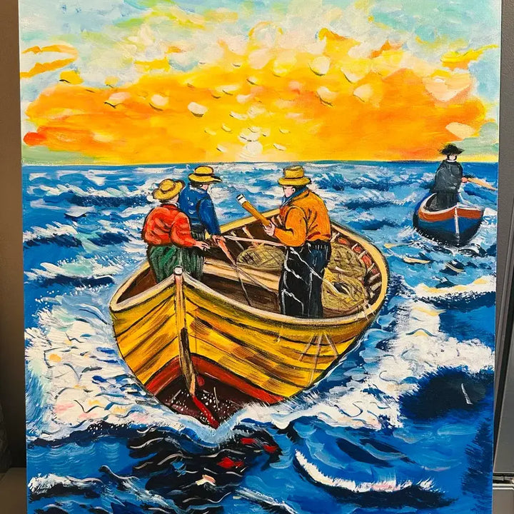[BUNJANG] Seascape with Fishermen Oil Painting on Canvas / 바다낚시어부풍경화(캔버스)