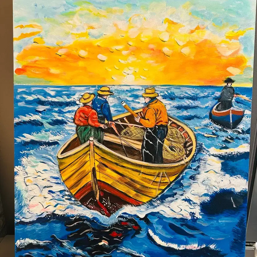 [BUNJANG] Seascape with Fishermen Oil Painting on Canvas / 바다낚시어부풍경화(캔버스)