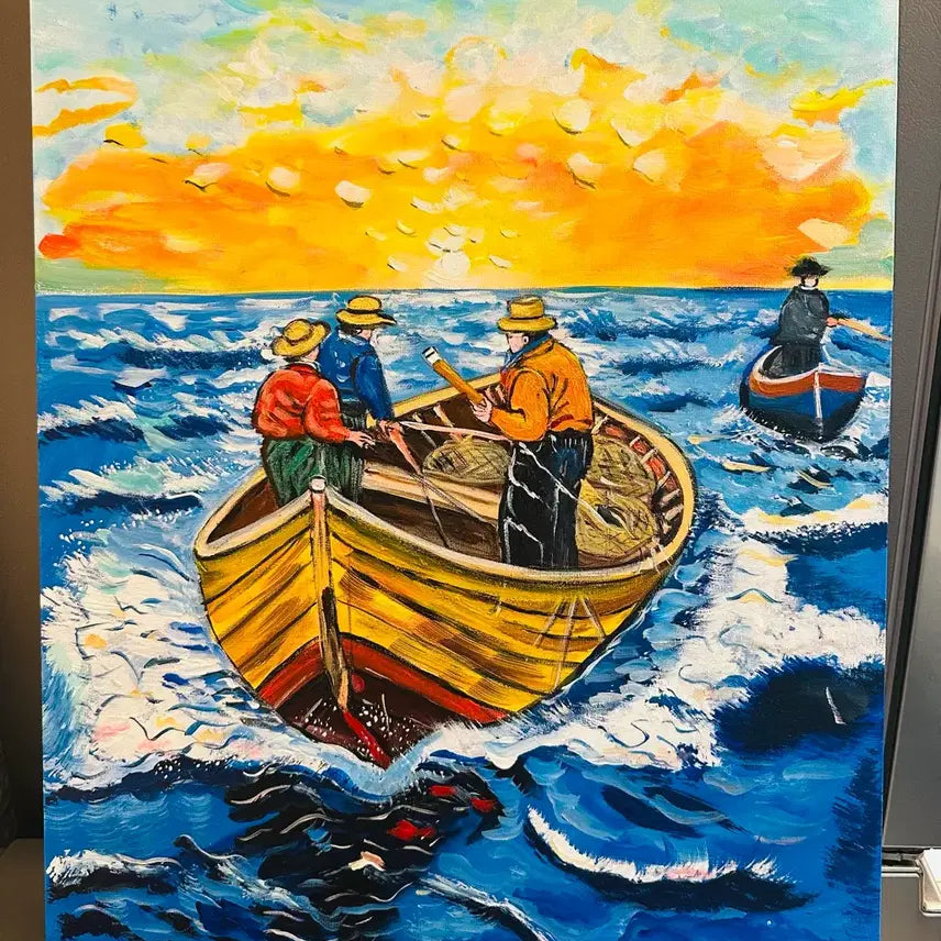 [BUNJANG] Seascape with Fishermen Oil Painting on Canvas / 바다낚시어부풍경화(캔버스)
