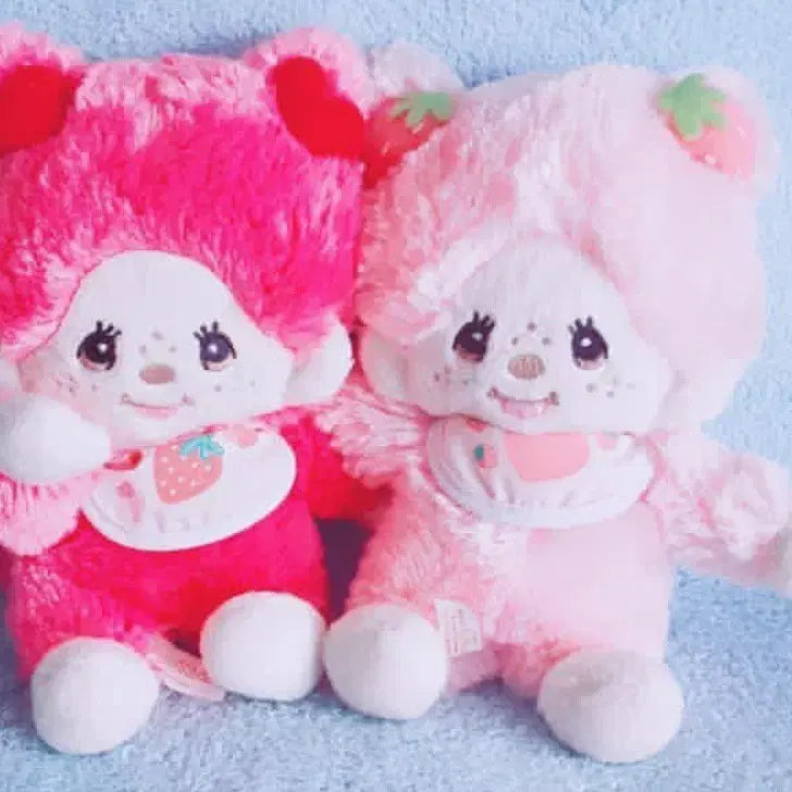 [BUNJANG] Vintage Strawberry Monchhichi Plush Doll Set (Genuine) / (완전레어템!)고전 딸기 몬치치 봉제인형 세트 정품