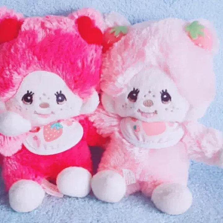 [BUNJANG] Vintage Strawberry Monchhichi Plush Doll Set (Genuine) / (완전레어템!)고전 딸기 몬치치 봉제인형 세트 정품