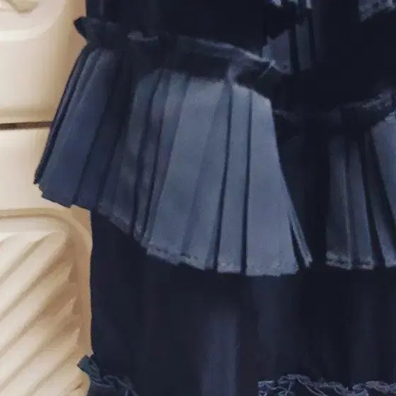 [BUNJANG] Lucky Chouette Pleated Long Skirt Navy / 럭키슈에뜨  플리츠 롱 스커트 네이비