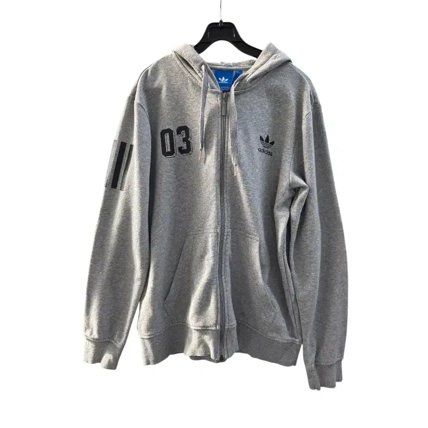[BUNJANG] Adidas Back Printing Hooded Zip-Up Grey / [프립]110/아디다스 백 프린팅 후드집업 그레이