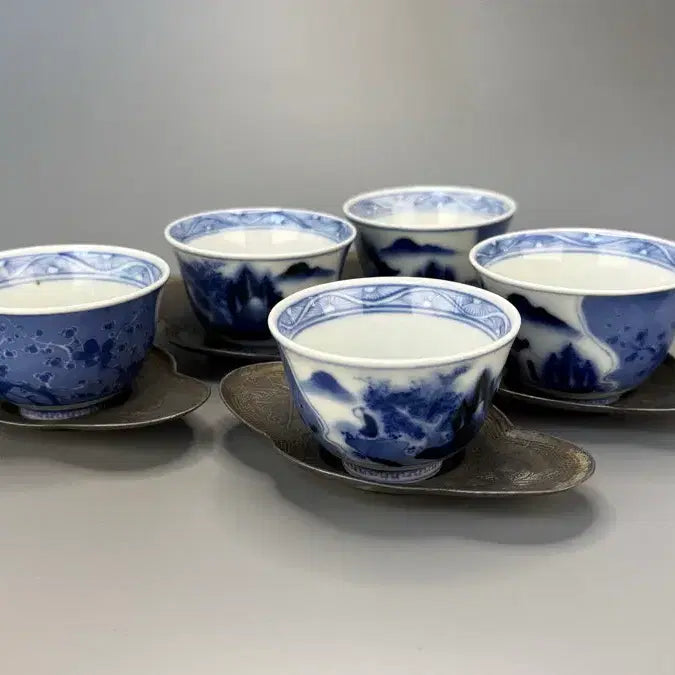 [SOLD OUT] 주석 목과형 칠보파초선문 잔탁 5매 주석잔탁 주석차탁 차선 잔대 잔받침