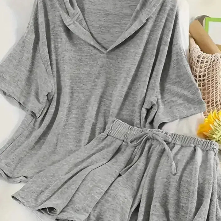 [BUNJANG] Hooded Short Sleeve Top and Shorts Set / 후드반팔 여름 위아래 셋트 투피스 캐쥬얼