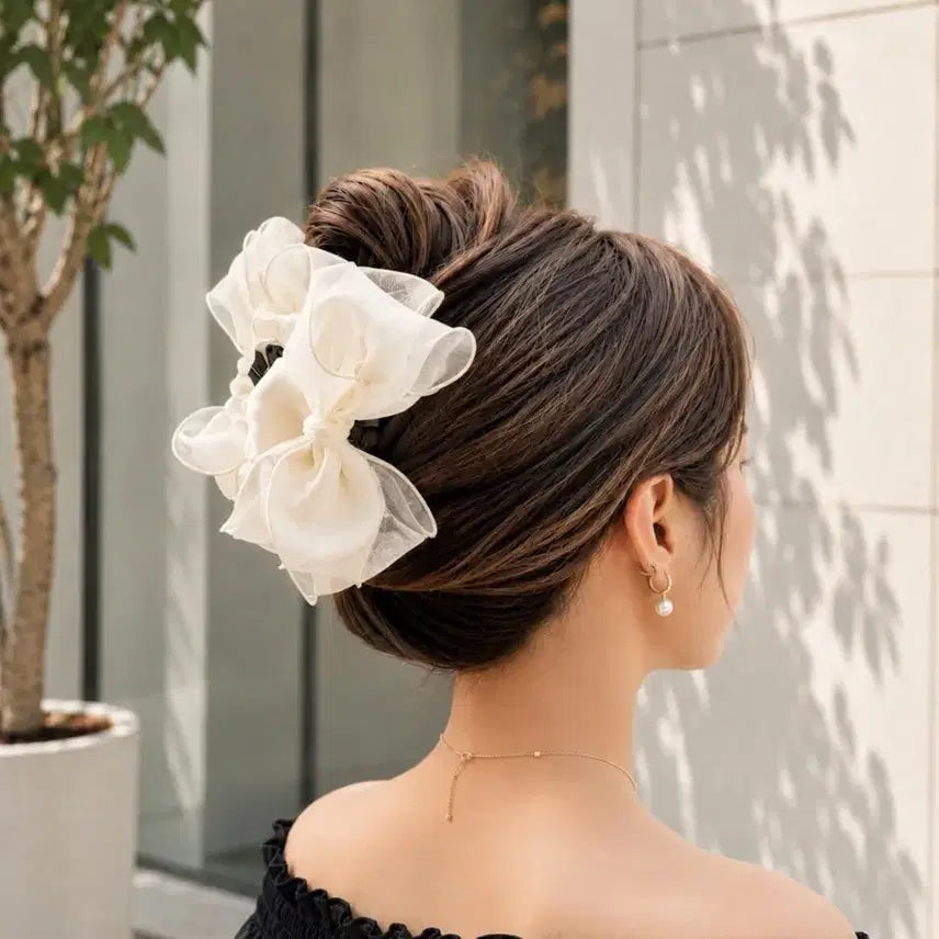 [BUNJANG] 11cm Black Organza Big Ribbon Claw Clip / 11cm 빅리본 오간자 집게핀 블랙 헤어핀 올림머리핀