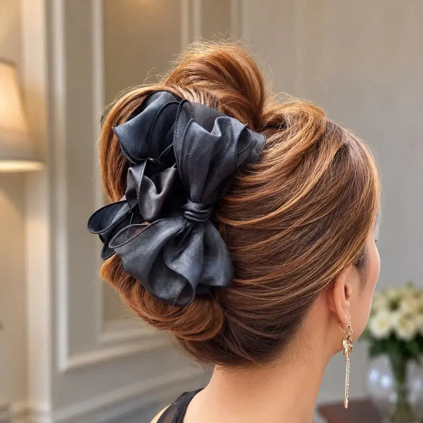 [BUNJANG] 11cm Black Organza Big Ribbon Claw Clip / 11cm 빅리본 오간자 집게핀 블랙 헤어핀 올림머리핀