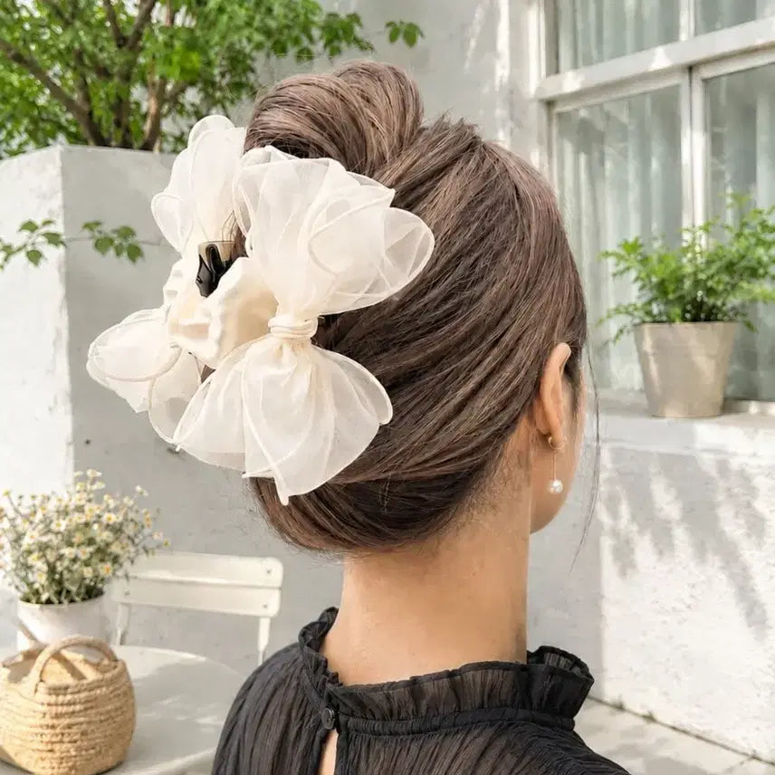 [BUNJANG] 11cm Black Organza Big Ribbon Claw Clip / 11cm 빅리본 오간자 집게핀 블랙 헤어핀 올림머리핀