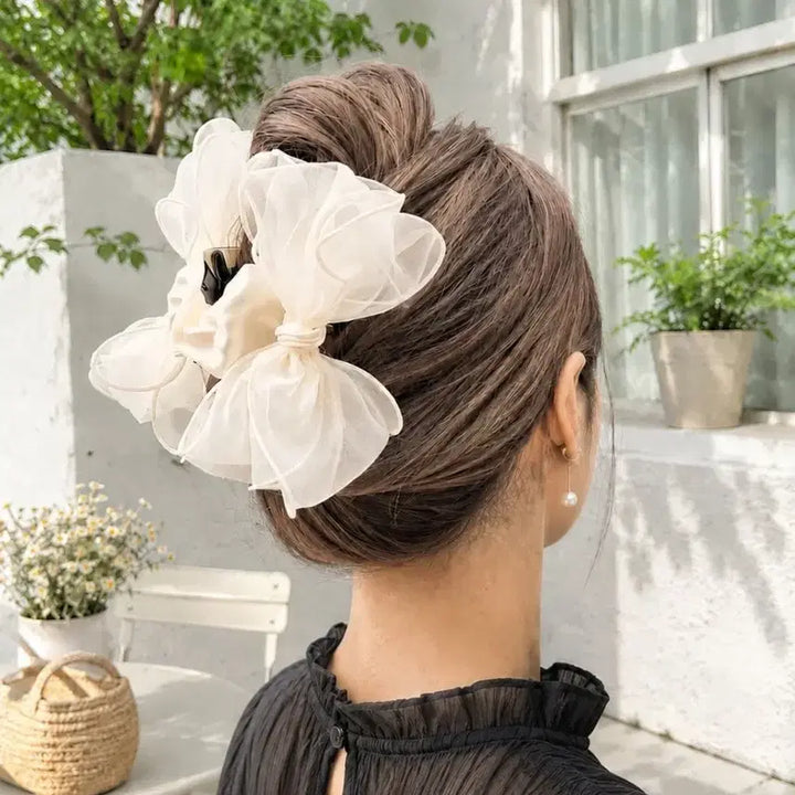 [BUNJANG] 11cm Black Organza Big Ribbon Claw Clip / 11cm 빅리본 오간자 집게핀 블랙 헤어핀 올림머리핀