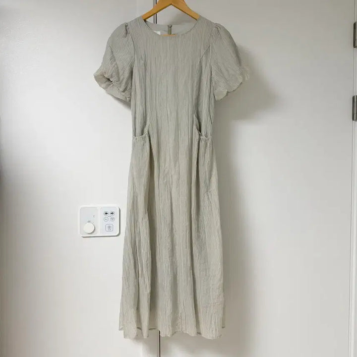 [BUNJANG] Puff Sleeve Wrinkle Long Dress / 소매퍼프 링클롱원피스 55