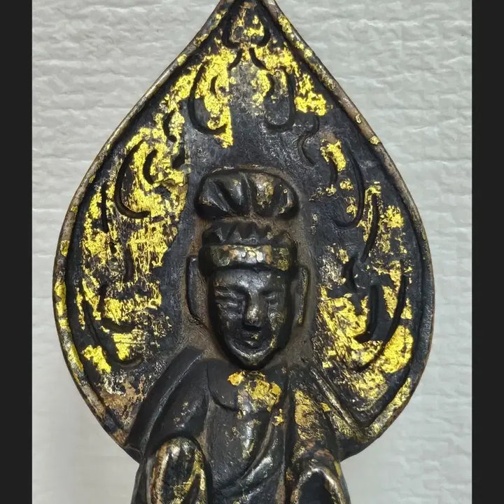 [BUNJANG] Antique Gilt Bronze Buddha Statue with Bronze Halo / 옛날 청불상? 옛날불상 금색테두리  청동광배금동불상