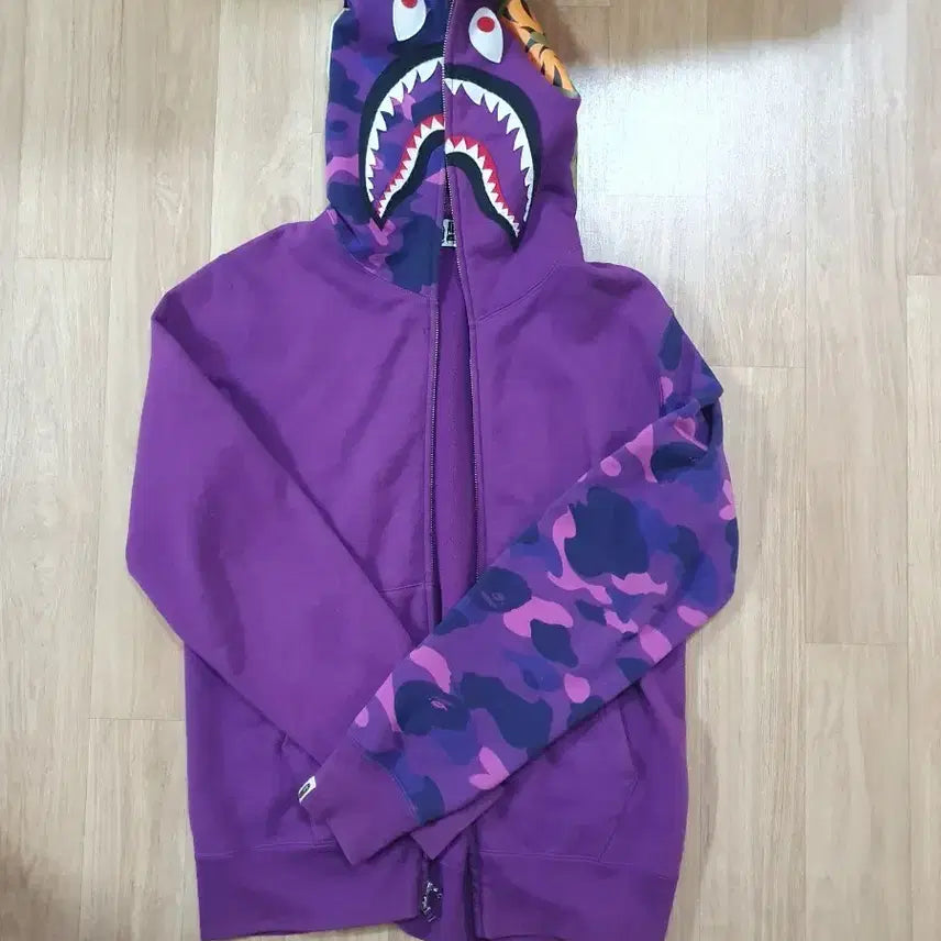[BUNJANG] Bape Shark Full Zip Hoodie Purple / (L)베이프 샤크 후드 집업 퍼플