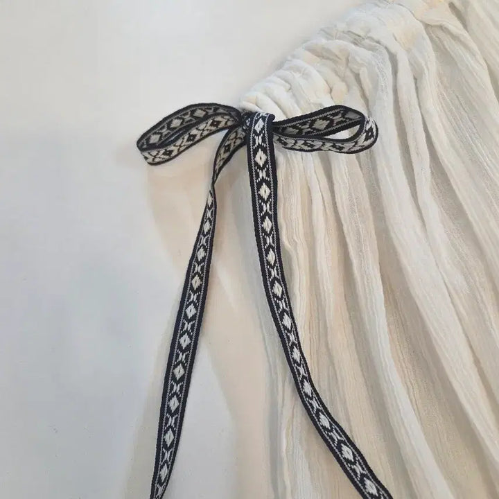 [BUNJANG] White V-Neck Maxi Dress with Ribbon Detail / 휴양지  맥시 원피스
