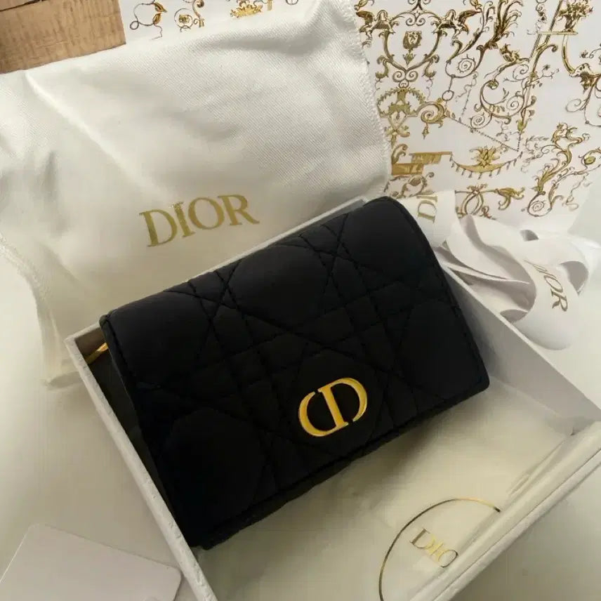[BUNJANG] Dior Caro Glycine Supple Cannage Card Holder Black / 디올 카로 글리신 서플 까나쥬 카드지갑 블랙